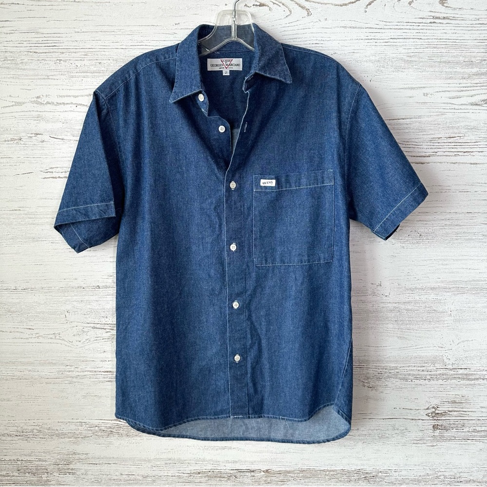 VINTAGE 80s GUESS by Georges Marciano Chambray Denim Button Down Shirt 2